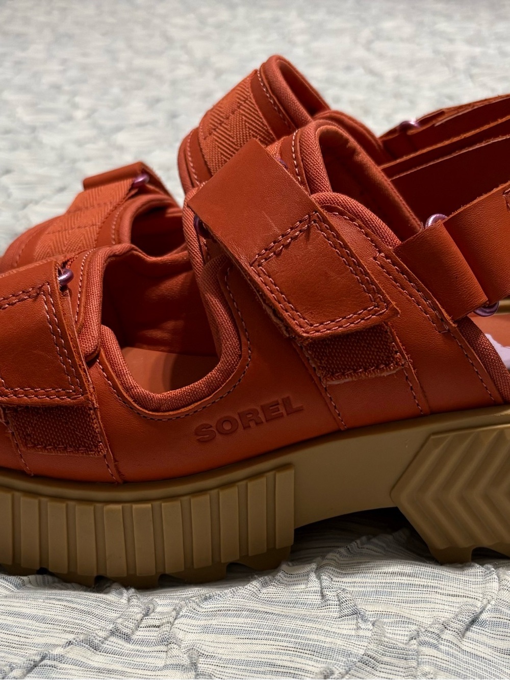 SOREL Kinetic Impact Strap Chunky Platform Orange Sandals Womens 7 Comfort - Picture 3 of 8